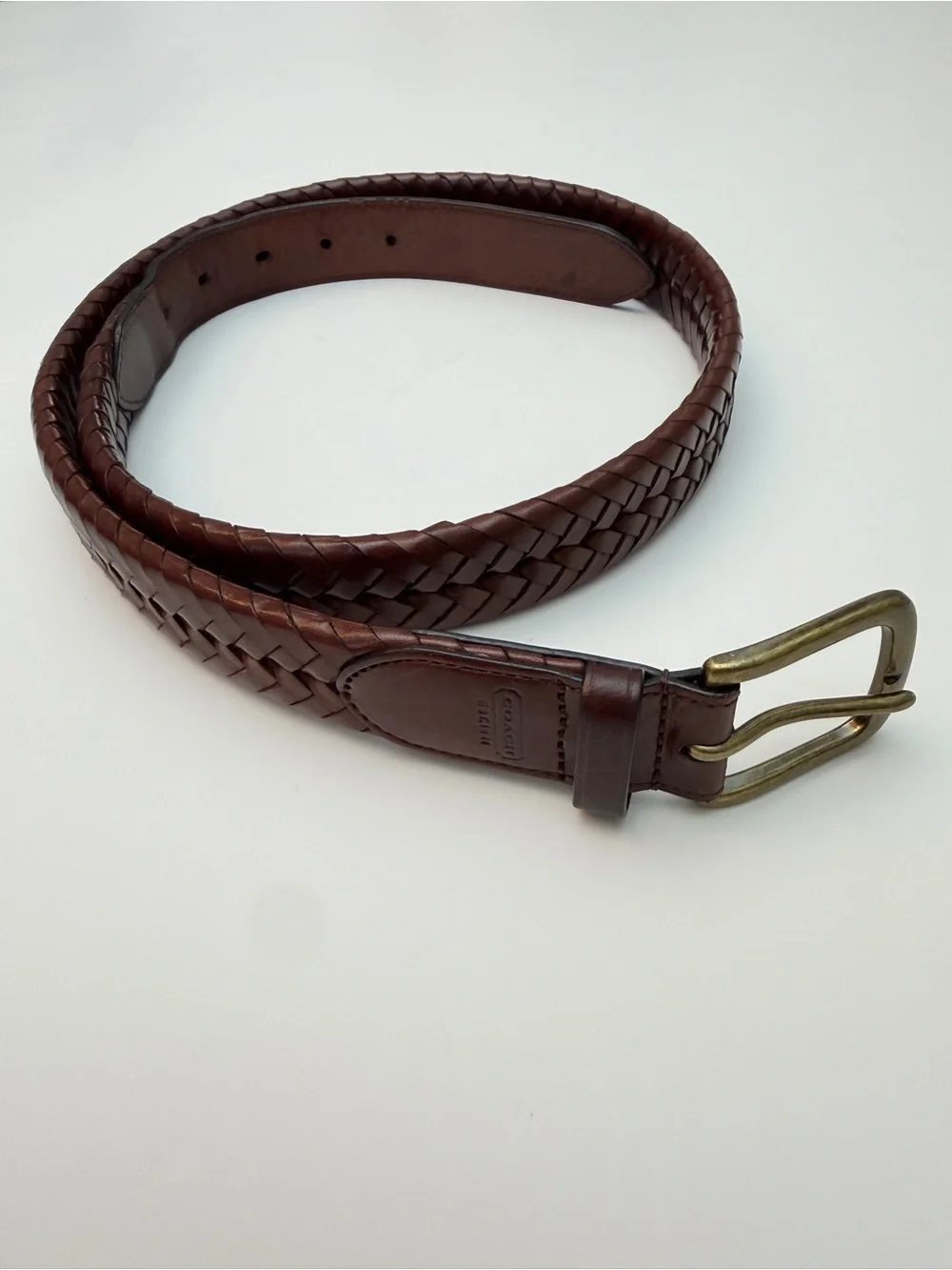 Coach Braided Leather Brown Belt, 36”